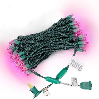 100 Counts Pink LED Christmas Lights – 50ft 5mm Pink Valentine's Day Lights Outdoor Commercial Grade Waterproof, Indoor Christmas Tree Decorations, Green Wire Valentine’s Day String Lights, UL, IP:65