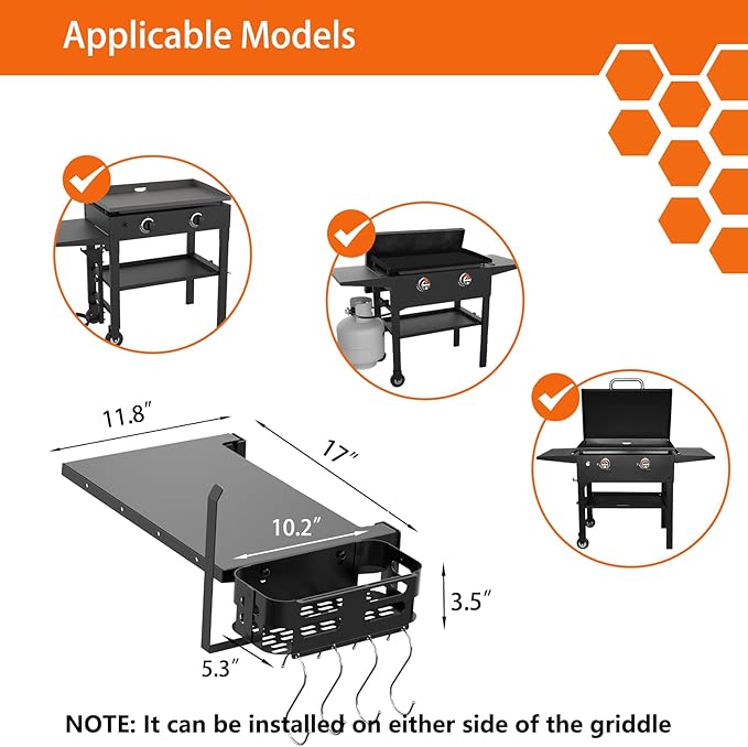 Foldable Griddle Side Shelf and Caddy for Blackstone 28" Griddle, Grill Accessories Space Saving for Blackstone with Paper Towel Holder, 4 Hooks and Storage Box Grill Parts