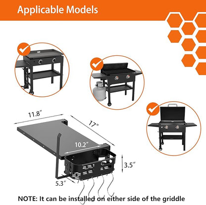 Foldable Griddle Side Shelf and Caddy for Blackstone 28" Griddle, Grill Accessories Space Saving for Blackstone with Paper Towel Holder, 4 Hooks and Storage Box Grill Parts