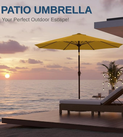 9FT Auto-Tilt Patio Umbrella|Outdoor Market Table Umbrella with 8 Fiberglass Ribs for Pool,Deck&Backyard