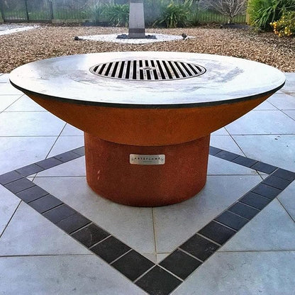 Arteflame 40" Flat-Top Griddle + Fire Pit Grill — Corten Steel — 1/2" Carbon-Steel Cooktop — Wood or Charcoal — Made in USA (Low Round Base)