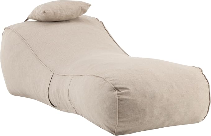 Christopher Knight Home Morton Outdoor Bean Bag Chair Set of 2, Fabric Bean Bag Chair for Adults and Kids, Indoor/Outdoor Sun Lounger with Headrest, Patio Chaise Lounge Chair Set of 2, Dark Beige