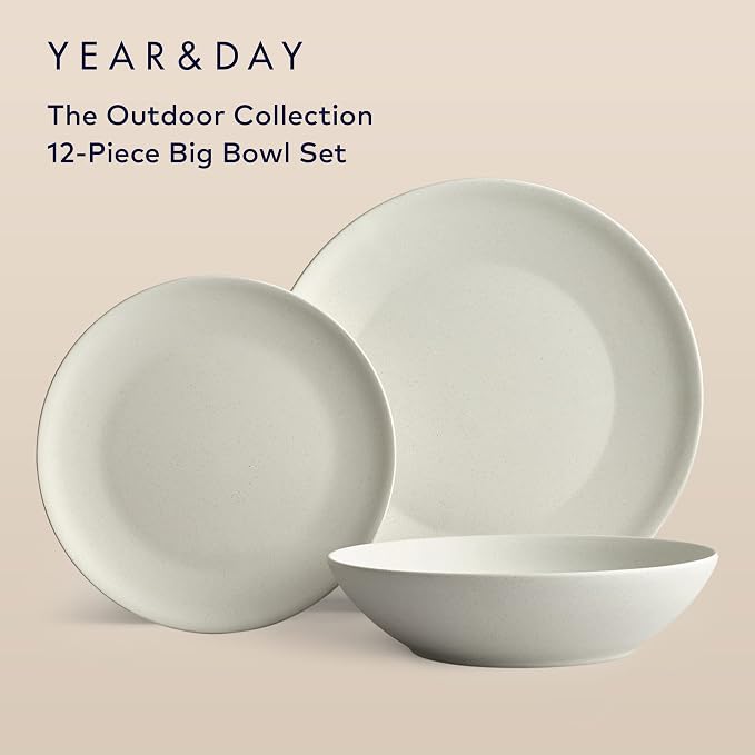 Year & Day Outdoor 12 Piece Plant Derived Dinnerware Set with Big Bowls, Dish Set for 4