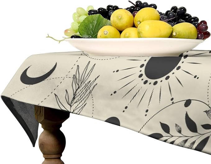 Sun Moon Tablecloth Vintage Boho Mystical Celestial Star Galaxy Space Table Cloth Water Resistant Wipeable Table Cover for Picnic Party Holiday Kitchen Dinner 60"x110"
