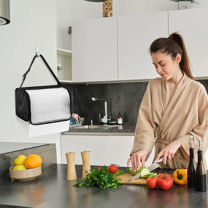 Kitchen Paper Towel Holder, Hanging Paper Towel Dispenser with Transparent Cover, Easy to Tear Papers Waterproof Papers Towels Holder for Kitchen Organization and Storage (Black)