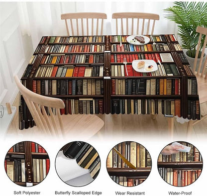 Tablecloth Bookshelf, Library Bookshelves Books Rectangular Table Cover Kitchen Table Cloth for Dining Hotel Coffee Parties Tabletop Decoration, 52x70 Inch
