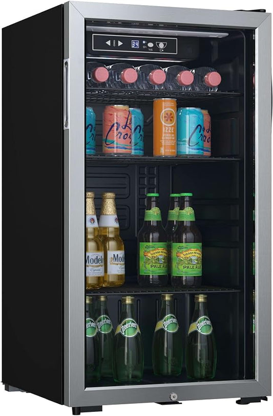EdgeStar BWC121SSLT 18 Inch Wide 80 Can Capacity Ultra Low Temp Beverage Center | Freestanding, 80 Can Capacity, Ultra Low Temp, Reversible door, Digital Display, LED Light, Door Lock, Stainless Steel