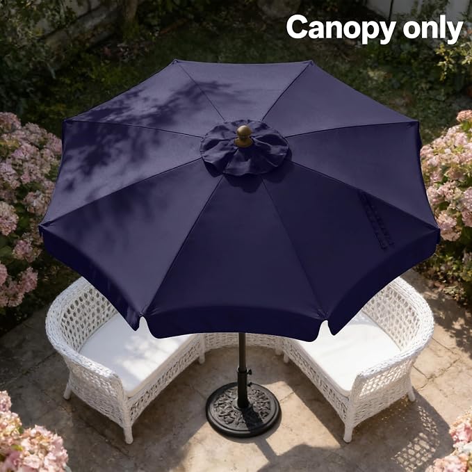 MASTERCANOPY Valance Patio Umbrella 9 ft Replacement Canopy for 8 Ribs-Navy Blue Canopy Only