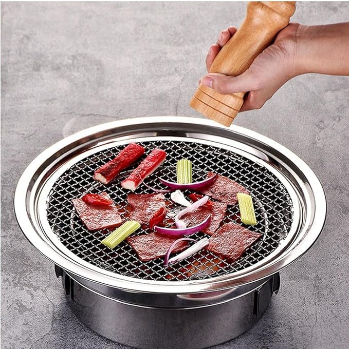 Charcoal Barbecue Grill Round Portable Household Camping Grill Stove with Barbecue Net,Outdoor Barbecue Tools
