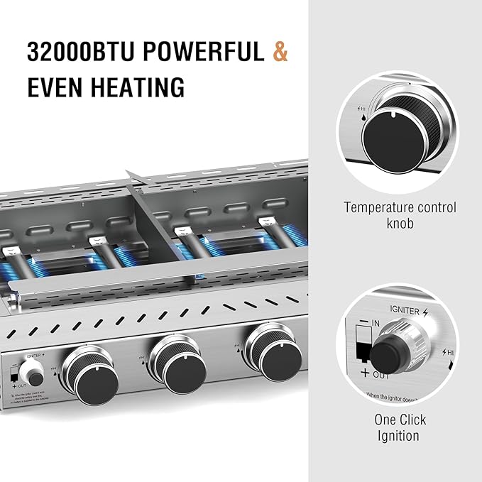COWSAR 4-Burner Tabletop Propane Gas Griddle – 24-Inch Detachable Flat Top Grill with Handle, 32,000 BTU Portable Stainless Steel BBQ for Camping, Outdoors & Tailgating