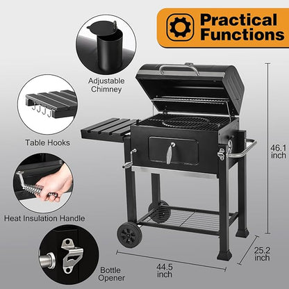 Charcoal Grills,Outdoor BBQ Grill Large Smoker Grill with Side Table,Backyard Barbecue Grill Patio and Parties,Grills with Cast Iron Grill Grates for Outdoor Cooking, Patio, Garden Barbecue
