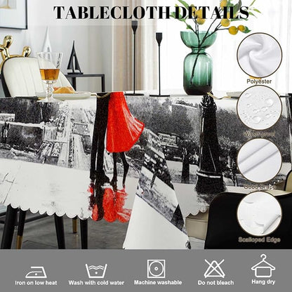 Swono Paris Table Covers 52x70 Inch France Eiffel Tower Couple Umbrella Wipeable Tablecloth Kitchen Dinning Tabletop Decoration, Red Grey Table Cloth for Outdoor and Indoor Use