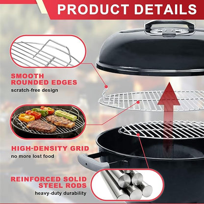 17.5" Charcoal Cooking Grate for Weber 18.5" Smokey Mountain Bar-B-Kettle, One-Touch, Cooker Smoker, Jumbo Joe, Original Kettle Grill, Stainless Steel Round Grate Kit Accessories for Weber 7432 7440