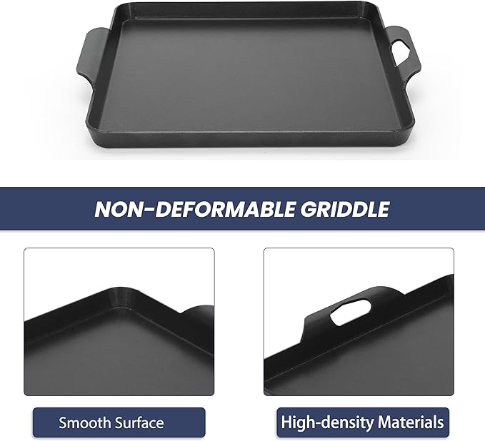 Cast Iron Square Griddle Pan, 13" x 11.5" Flat Top Griddle Plate, 11.5" Cooking Surface for Gas Stove, Camp Stove and Grill