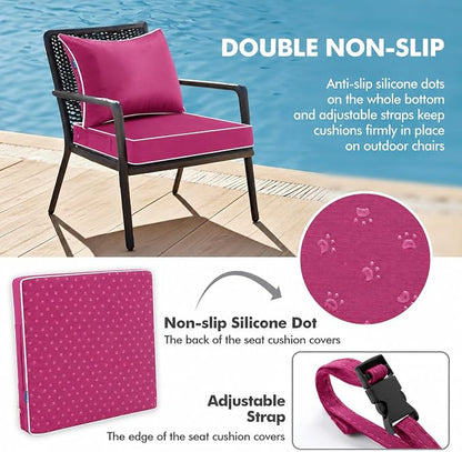MIULEE Hot Pink Outdoor Seat Cushion 24x24 Inch Waterproof Cushion | Deep Seat and Back Cushion for Patio Furniture Chair Sofa Couch, Fade Resistant, Handle and Adjustable Straps