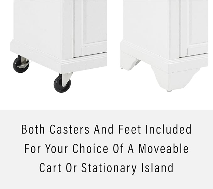 Crosley Furniture Avery Rolling Kitchen Island Storage Cart with Shelves, Microwave Stand, Coffee Bar, Distressed White