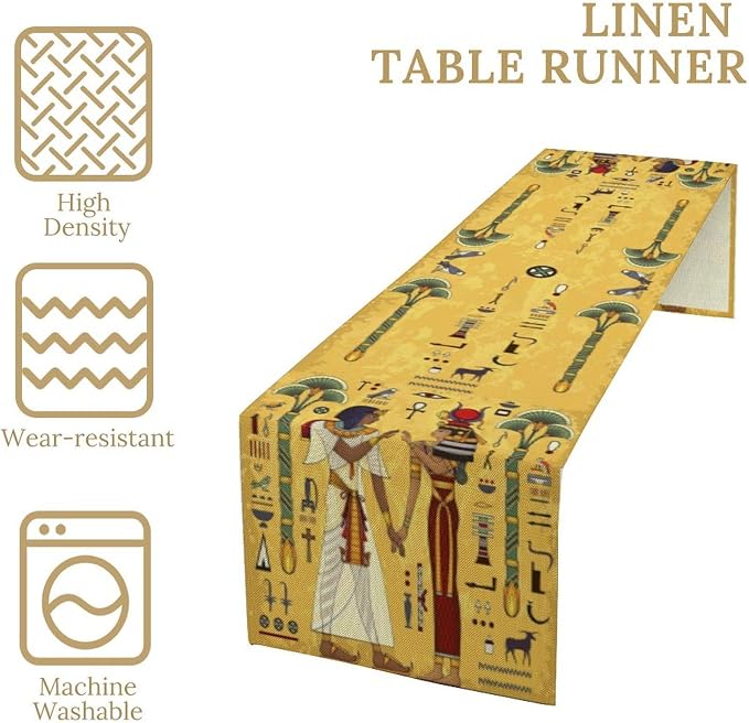 Vintage Ancient Egypt Table Runner Mysterious Old Egypt African Pharaoh Theme Dinner Runner Egyptian Culture Table Decor Home Kitchen Dining Coffee Party Holiday 13x70in
