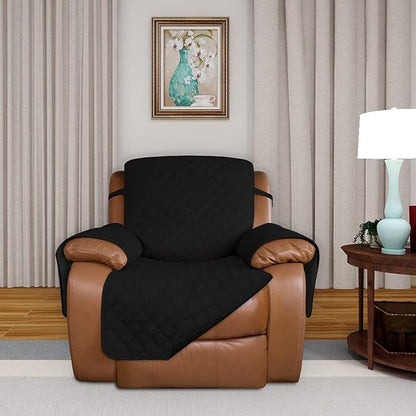 PureFit Reversible Quilted Oversized Recliner Sofa Cover, Water Resistant Furniture Protector, Washable Couch Cover with Elastic Straps for Kids, Pets (Large, Black/Black) | Black/Black, Water Resistant Couch Protector, Washable Pet Couch Cover with No...