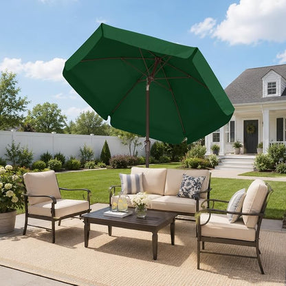 ABCCANOPY 7.5FT Scalloped Patio Umbrella Table Market Umbrella, Green | Durable 6 Sturdy Fiberglass Ribs, Push Button Tilt and Crank, UV Protection Waterproof Outdoor Umbrella, Valance Style