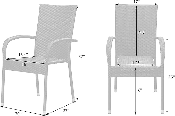 Patio Sense Morgan Outdoor Wicker Chair | Set of 4 | Black | Steel Powder Coated Frame | No Assembly | Lightweight and Portable | Zero Maintenance | For Indoors, Porch, Backyard, Lawn, Garden, Balcony