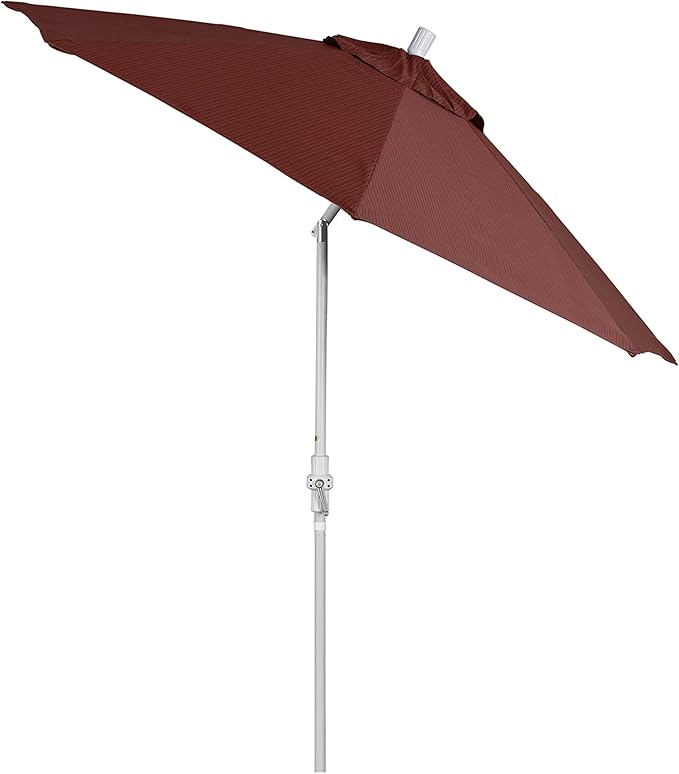 California Umbrella 9' Round Aluminum Market Umbrella, Crank Lift, Collar Tilt, White Pole, Terrace Adobe Olefin