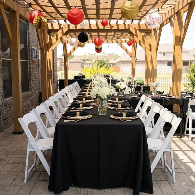 8 Pack Black Tablecloths 90 x 156 Inch Rectangle For 8 Foot Tables | Wrinkle Resistant, Washable Polyester Fabric, Rectangular Table Cloth for Wedding Party Banquet Buffet and Camping