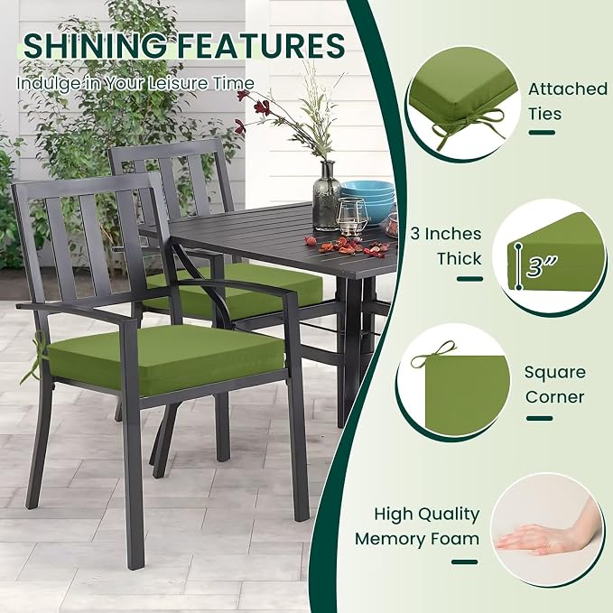 HARBOREST Outdoor Chair Cushions Set of 4, Water Resistant Patio Chair Cushions with Ties, Square Corner Outdoor Seat Cushions for Patio Furniture, 18.5"x16"x3", Grass Green