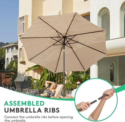 JEAREY 10FT Outdoor Patio Umbrella Outdoor Table Umbrella with Push Button Tilt and Crank, Market Umbrella 8 Sturdy Ribs UV Protection Waterproof for Pool, Garden (Cream Beige)