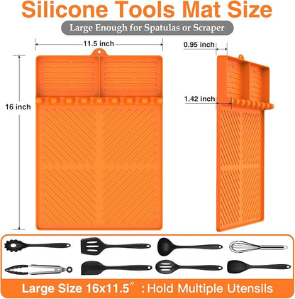 Silicone Griddle Tools Mat for Blackstone, Griddle Accessories Side Shelf Mat Grill Pad for Outdoor Grill Kitchen Counter Spatula Silicone Mat with Drip Pad (Orange (2Packs))