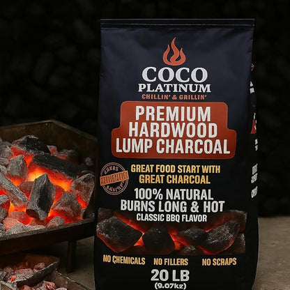 Coco Platinum Premium Hardwood Lump Charcoal – 100% Natural BBQ Fuel for Grilling 20LB