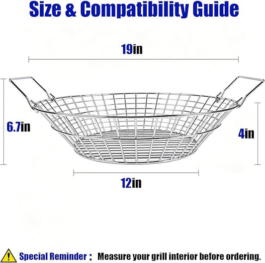 19-Inch Foldable Charcoal Basket for Large Kamado Grill, Heavy Duty Stainless Steel Ash Basket with Collapsible Handle (Silver, X-Large)