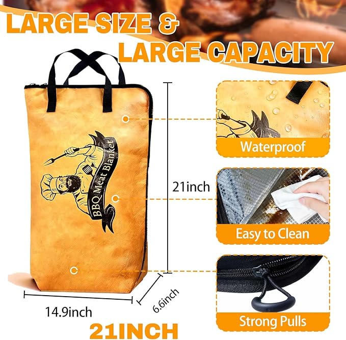 BBQ Blanket for Resting Meat - Insulated Smoked Meat Resting Bag for Brisket & Pork, Reusable BBQ Accessory, Great Gift for Men, Dad, Husband for Father’s Day, Birthday, Christmas