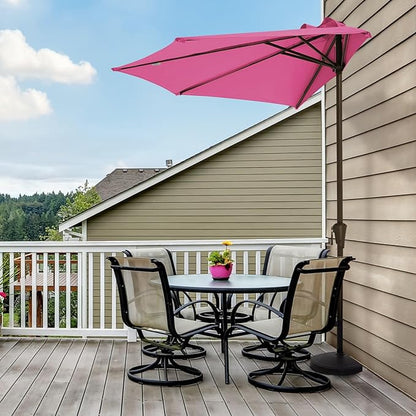 JEAREY 9ft Half Umbrella Outdoor Patio Umbrella Market Umbrellas with Crank, 1/2 Round Wall Umbrella 5 Sturdy Ribs UV Protection for Pool Garden Balcony Deck, Rose Pink