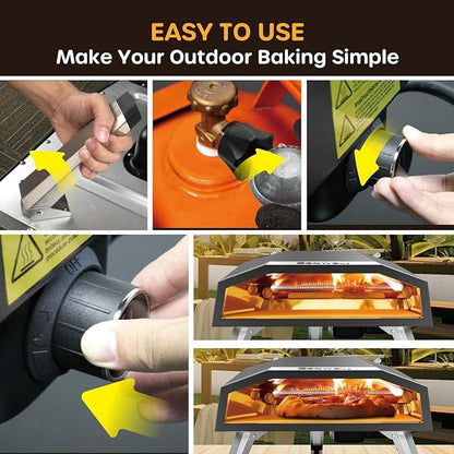 ECOWELL 12" Outdoor Gas Pizza Oven Propane, Cooks 12 Inch Pizzas in 80 Secs | Portable Pizza Oven with Gas Hose & Regulator, Pizza Stone, Peel, Cutter, Infrared Thermometer, Propane Grill Reaches 930°F