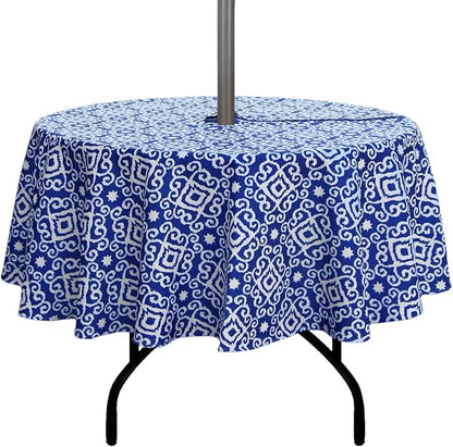EHouseHome Outdoor and Indoor 60inch Round Tablecloth with Umbrella Hole and Zipper, Waterproof Zippered Patio Cloths, Spring/Summer Table Covers for Backyard Circular Table/BBQs/Picnic
