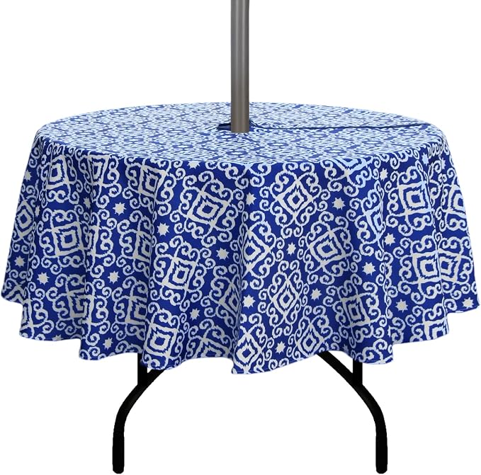 EHouseHome Outdoor and Indoor 70inch Round Tablecloth with Umbrella Hole and Zipper, Waterproof Zippered Patio Cloths, Spring/Summer Table Covers for Backyard Circular Table/BBQs/Picnic