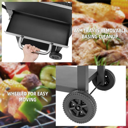 Charcoal Grills Outdoor BBQ Grill with 2 Side Table,Barbecue Grill Smoker with 343 Sq.in.Cooking Area for Outdoor Cooking Backyard Camping Picnics Beach by DNKMOR
