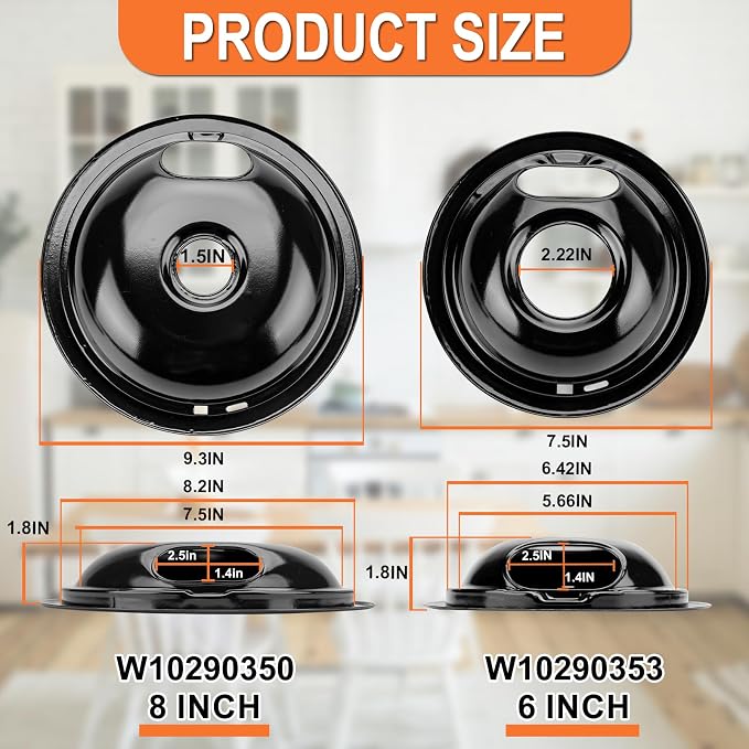 W10290350 W10290353 Porcelain Burner Drip Pan Bowls & MP22YA Electric Range Burner Element Unit Set by Cenipar-Compatible with Whirl-pool Frigi-daire Ama-na Range Oven/Stove
