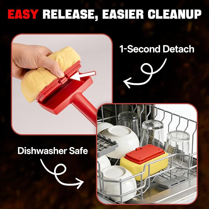 Grill Brush Bristle Free, Steam Grill Cleaning Brush with Detachable & Dishwash-Safe Brush-Head, Ergonomic Comfort Grip for Cast Iron/Stainless-Steel Grates, Safe Barbecue Grill Cleaner