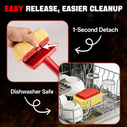Grill Brush Bristle Free, Steam Grill Cleaning Brush with Detachable & Dishwash-Safe Brush-Head, Ergonomic Comfort Grip for Cast Iron/Stainless-Steel Grates, Safe Barbecue Grill Cleaner