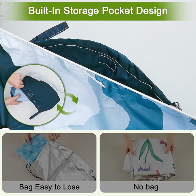Picnic Table Cover with Bench Covers Windproof Waterproof Picnic Table Covers Camping Tablecloth with Self-Storage Bag, 72in, Blue Cat