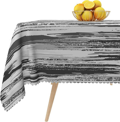 Abstract Striped Square Tablecloth 60x60 Inch Gray and White Old Texture Grunge Stripes Vintage Mosaic Dust-Proof Table Cover Protector for Home Kitchen Restaurant Picnic Camping BBQ