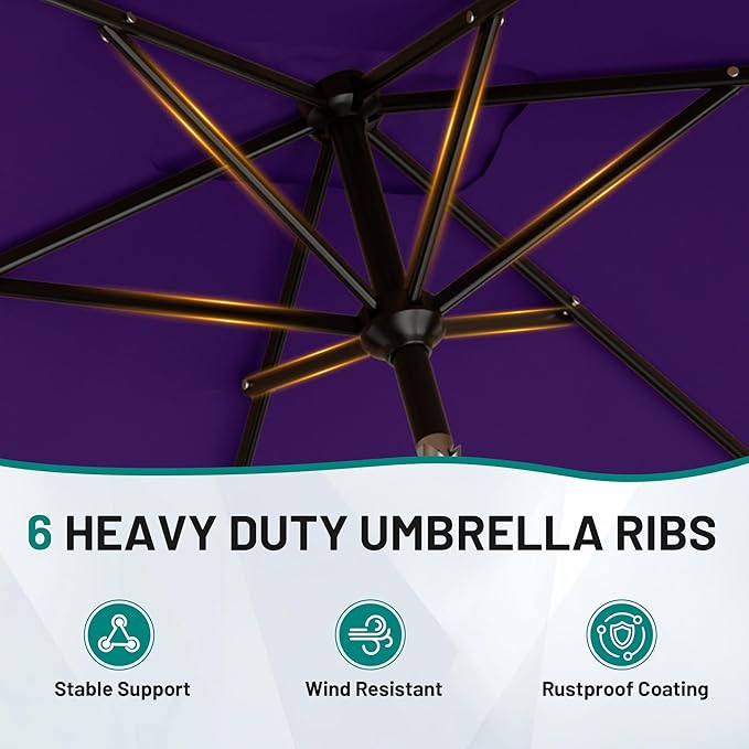 AreShark 6.5 x 10 FT Rectangular Valance Patio Umbrella, Outdoor Umbrella with Tilt and Crank, Market Table Umbrellas W/ 6 Ribs UV Protection for Garden, Deck, Backyard and Pool, Dark Purple