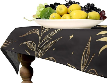 Sun Moon Tablecloth Vintage Boho Astrology Gold Celestial Star Galaxy Space Table Cloth Water Resistant Wipeable Table Cover for Picnic Party Holiday Kitchen Dinner Table 60"x110"