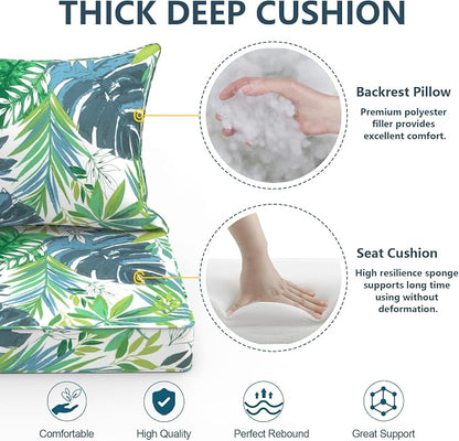 DYTXIII Outdoor Deep Seat Cushion Set, Water Repellent 22"x22" Patio Thick Cushions Replacement with Seat & Back Pillow for Patio Sofa, Wicker Chair, Couch - Islamorada Blue Green