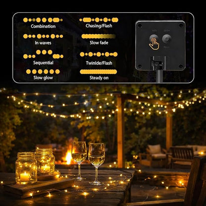 SyouHome 400 LED 132ft Solar String Lights Outdoor, 2 Pack, Warm White | 8 Lighting Modes, Auto On/Off, Waterproof Solar Fairy Lights, Twinkle Lights for Garden, Tree, Wedding, Party Decor