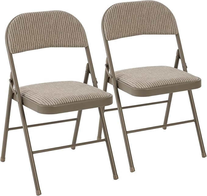 DUMOS 2 Pack Folding Chairs with Padded Cushion and Back - Fabric Stackable Portable Dining Chairs Set, for Home and Office, Conference, Wedding, Party, Patio, Garden, for Indoor Outdoor, Khaki