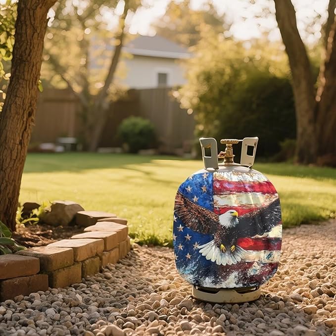 Propane Tank Cover American Flag Eagle Propane Tank Cover Patriotic 20 LB Gas Wrap Decoration for Camping and Grilling 4th of July Decoration