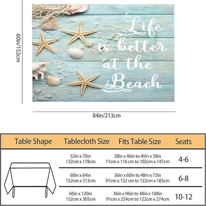 TKS MITLAN Tablecloth Life is Better is The Beach Table Cloth Rectangle Table 60 x 84 Inch Summer Sand Sea Shells Starfishes Kitchen Decorations for Home Dinner Party