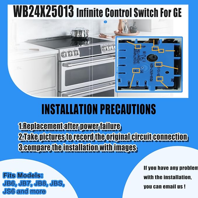 WB24X25013 Electric Range Infinite Control Switch Replace for GE, WB24X25013 Surface Element Control Switch, for 191d4774p005,Ap5999509,4464832,PS11729102,Suitable for GE Appliances